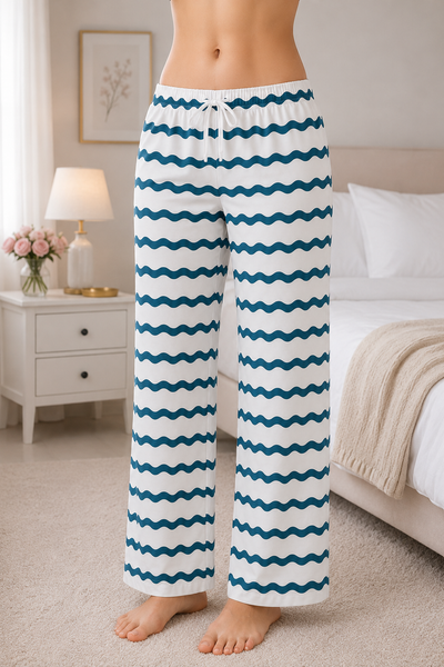 Pajama Teal Waves Print
