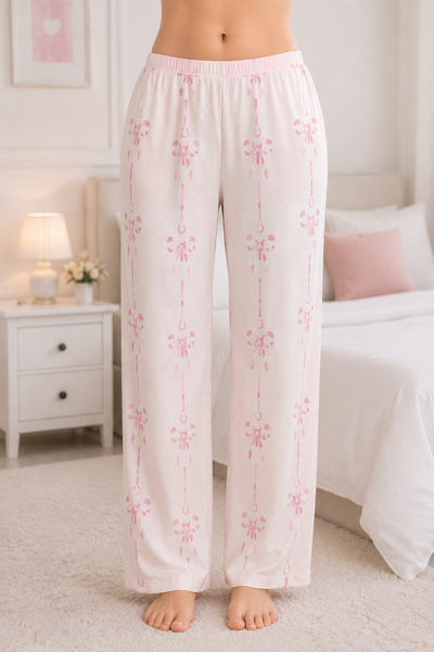 Pajama Bow & Line Print